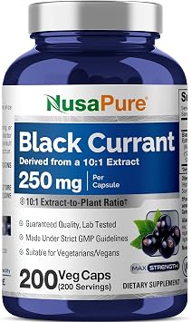 NusaPure Black Currant Capsules, 250 mg, 200 Veg Capsules Non-GMO, Vegan