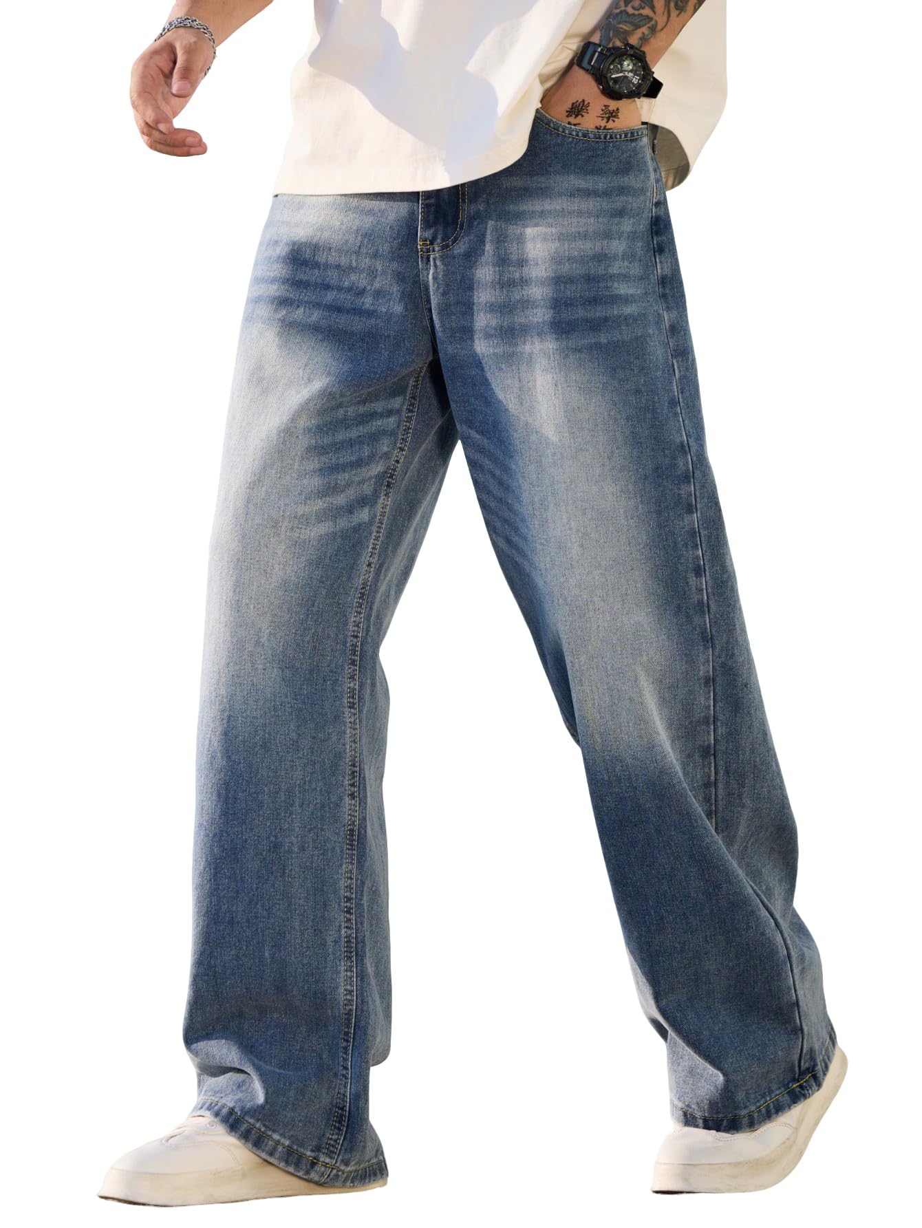 Men's Baggy Jeans Y2K Vintage Wide Leg Denim Pants Hip Hop Skater Jeans Loose Fit Trousers 2000s Streetwear