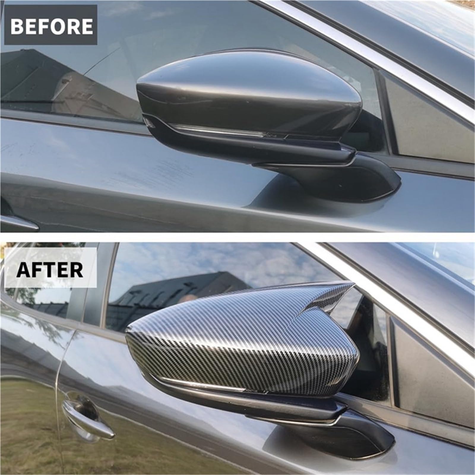 Ajuste para Mazda 3 Axela 2019-2025, puerta exterior de coche, cubierta de espejo retrovisor con cuerno de buey, moldura de tapa de espejo lateral Carcasa Espejo Coche