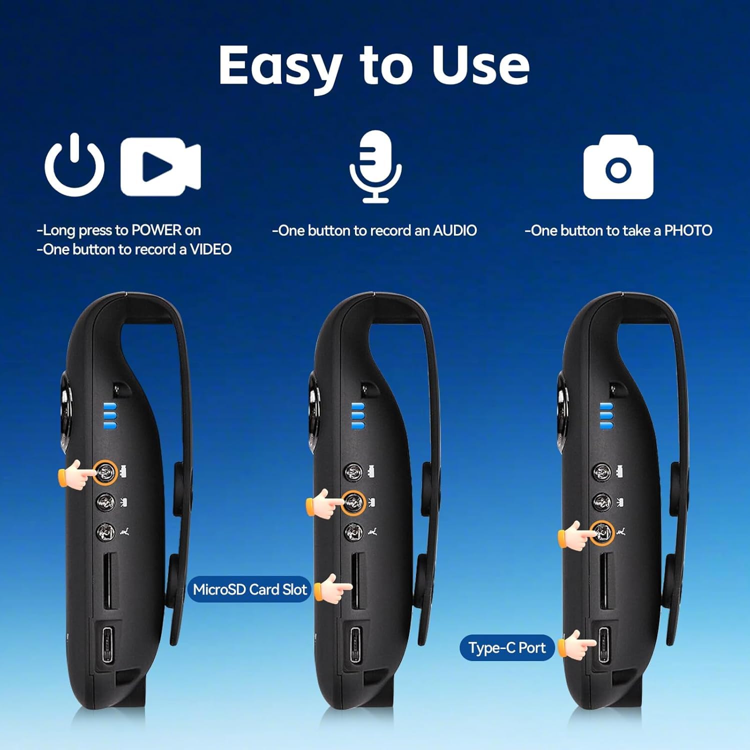 CAMMHD 1080P 32GB Körperkamera Full HD Portable Bodycam One-Key-Aufnahme Bewegungserkennung, 3-7 Stunden Aufnahme, Unterstützung OTG Verbindung (Maximale Unterstützung 512GB)