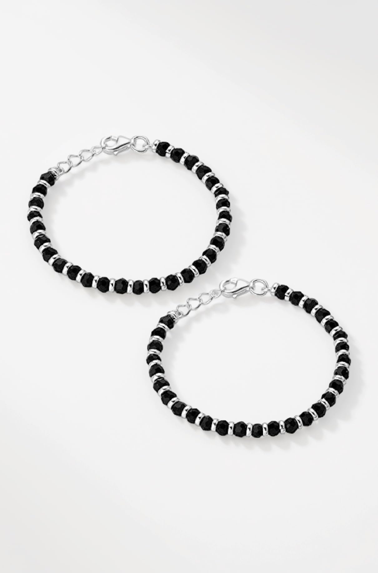 KUKSHYA 925 Traditional Silver & Black Beads Baby Nazariya In Pure 92.5% Pure Sterling Silver - One Pair For Boys