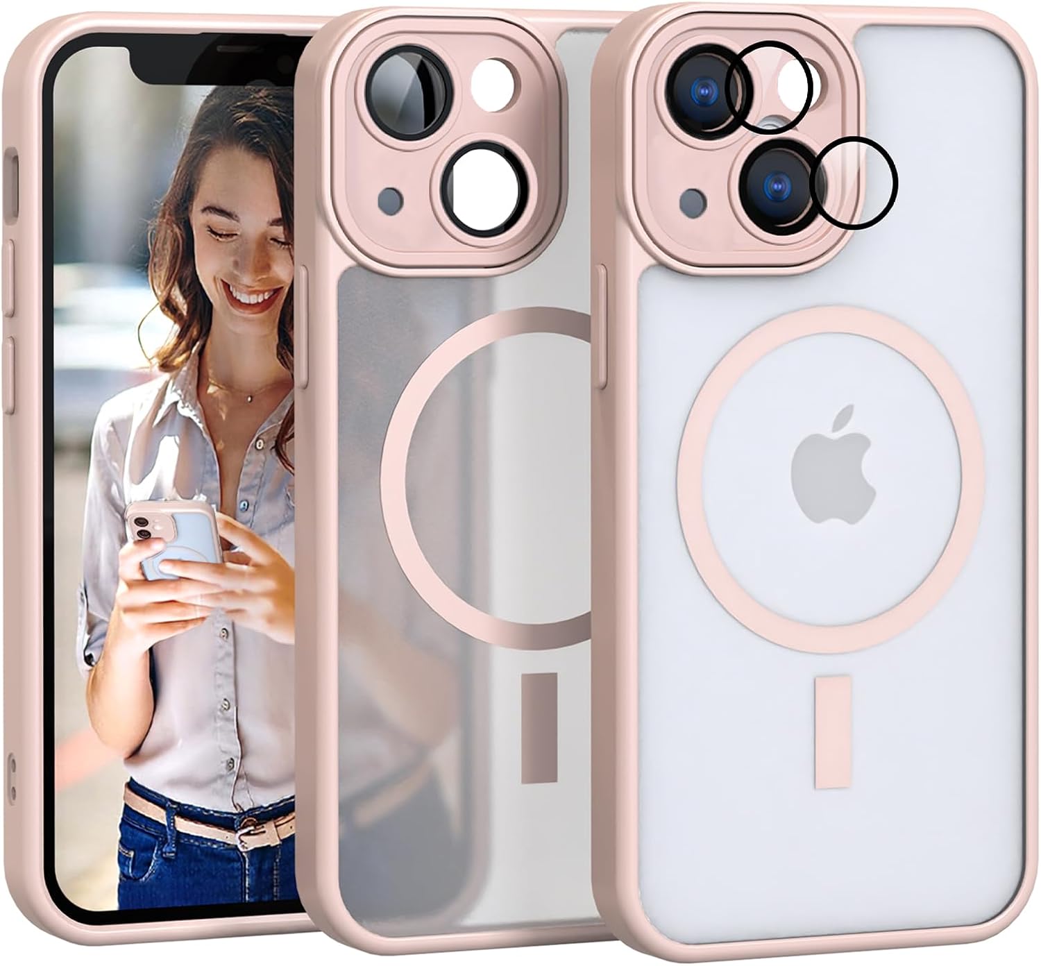 coque iphone 13 – Nupcknn Coque magnétique pour iPhone 13 compatible avec MagSafe (protection de caméra intégrée) ultra fine anti-choc – Dos mat translucide + bordure en TPU souple