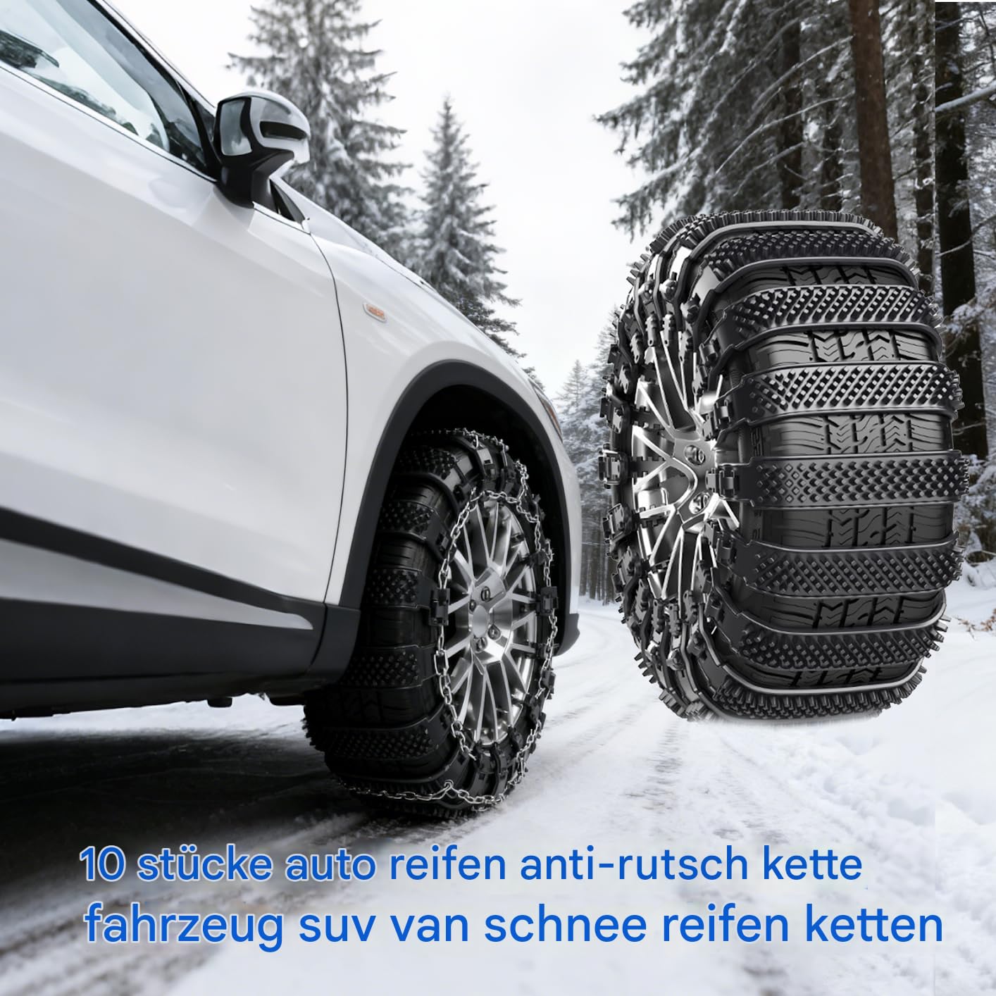 Lot de 10 chaînes à neige pour pneus de voiture - Sangles de serrage réglables et antidérapantes - Chaîne de traction robuste pour pneu de camion - Aide à la traction d'hiver pour la randonnée