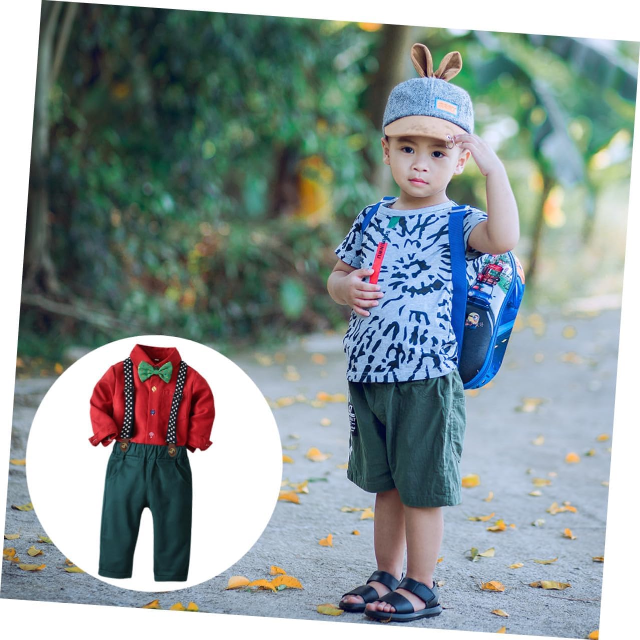 Toddmomy Christmas Suit Bow Tie Shirt and Red Suspender Trouser Set for Boys, Long-sleeved Festival Clothing Outfit for 100cm Height, ’s Holiday Pant Set