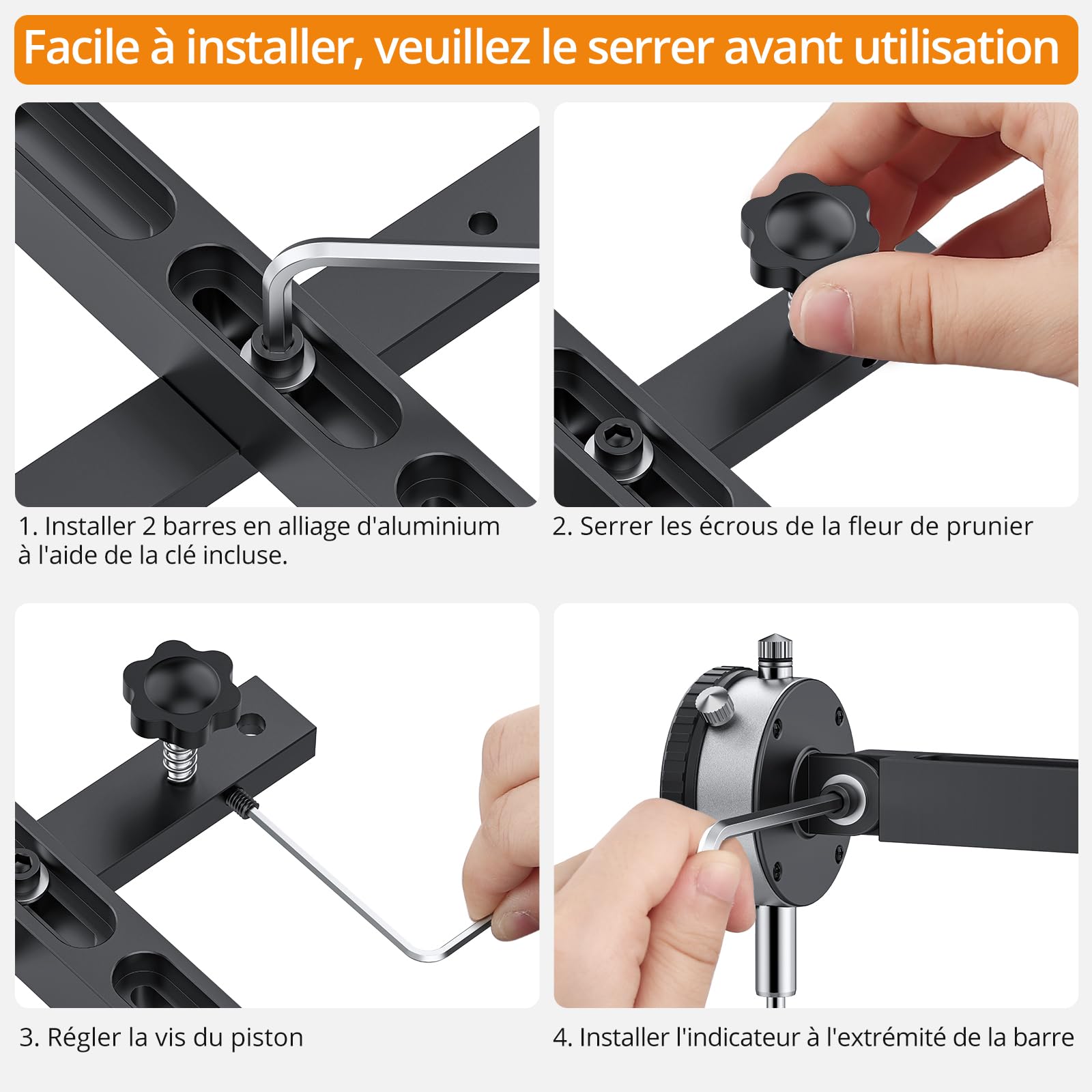 Neoteck 0-20mm Comparateur Mécanique pour Scie à Table Résolution 0.01mm avec Barre en Aluminium Anodisé Fixation à Trois Glissières Indicateur à Cadran Mécanique pour Scies Circulaires à Table-Noir