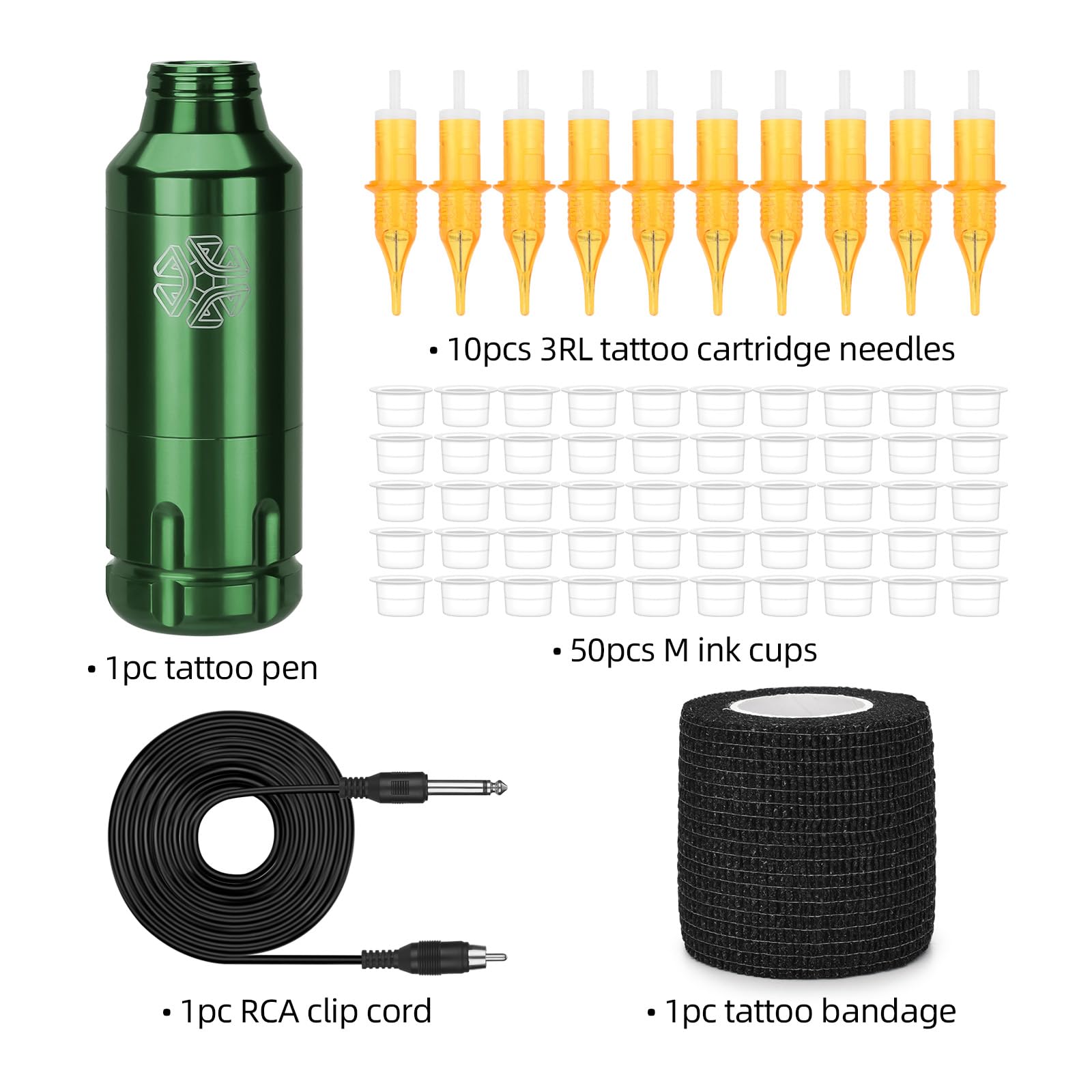 ATOMUS Professional Tattoo Pen Kit Rotary Tattoo Machine Kit 31.5mm Diameter Tattoo Gun 10pcs 3RL Cartridge Needles 50pcs M Ink cups