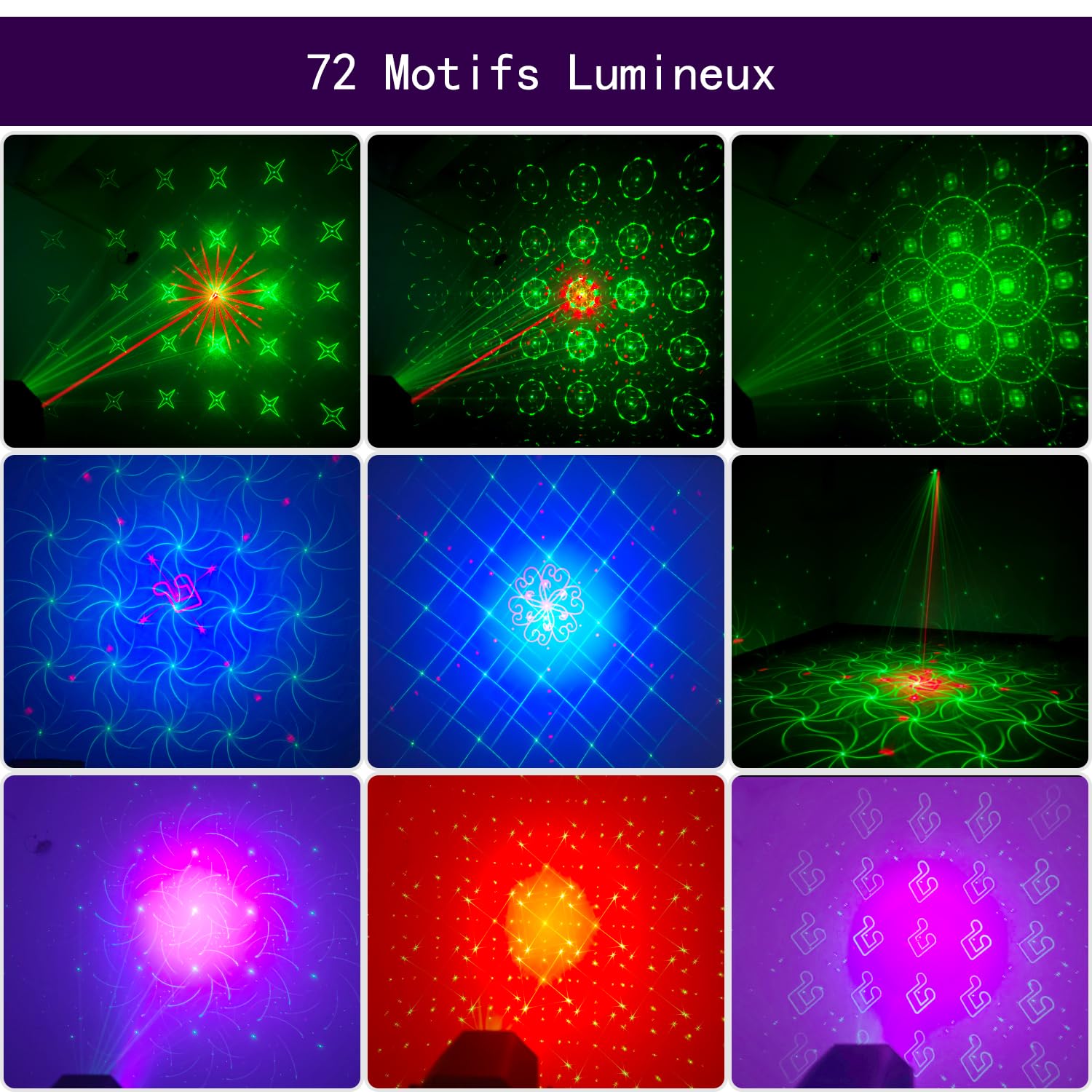 Boule Disco LED avec 72 Motifs de Projection,Jeux de Lumière pour soiree RVB Multicolore,Projecteur de Soirée avec Télécommande et Commande Vocale,Effet Stroboscope pour Anniversaire,Mariage,Noël,Bar