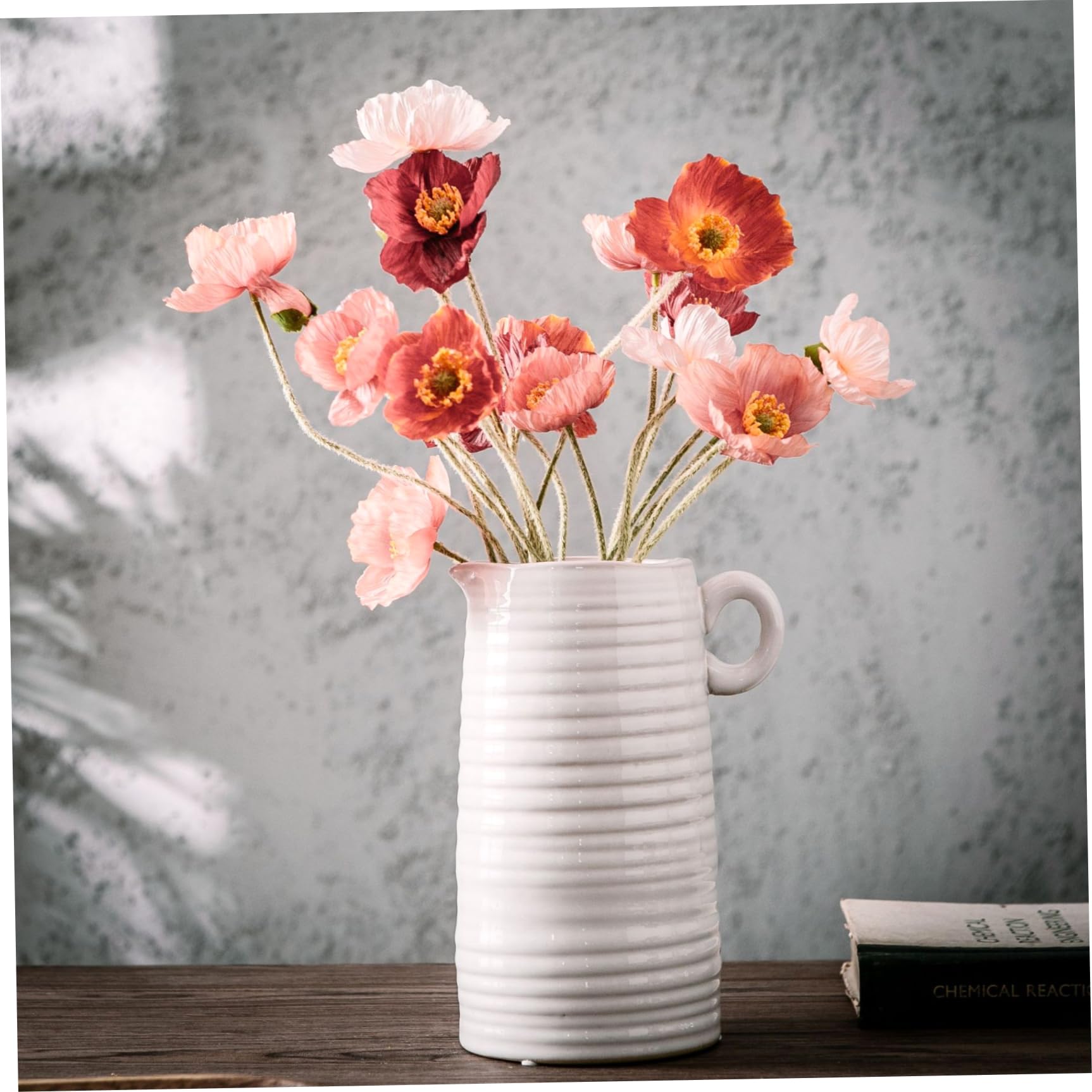 Vaso in ceramica bianca, vaso da 8 brocche alte con manico Brocca per il latte decorativa in ceramica strutturata moderna rustica stile rustico stile rustico per tavolo da pranzo Fiori.