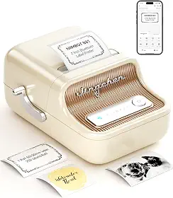 NIIMBOT B21 Impressora de Etiquetas, Mini Impressora Térmica de Etiquetas Compatível com iOS e Android, para Organização Doméstica, Negócios, Código de Barras, com Etiquetas Brancas 50x30mm, Creme