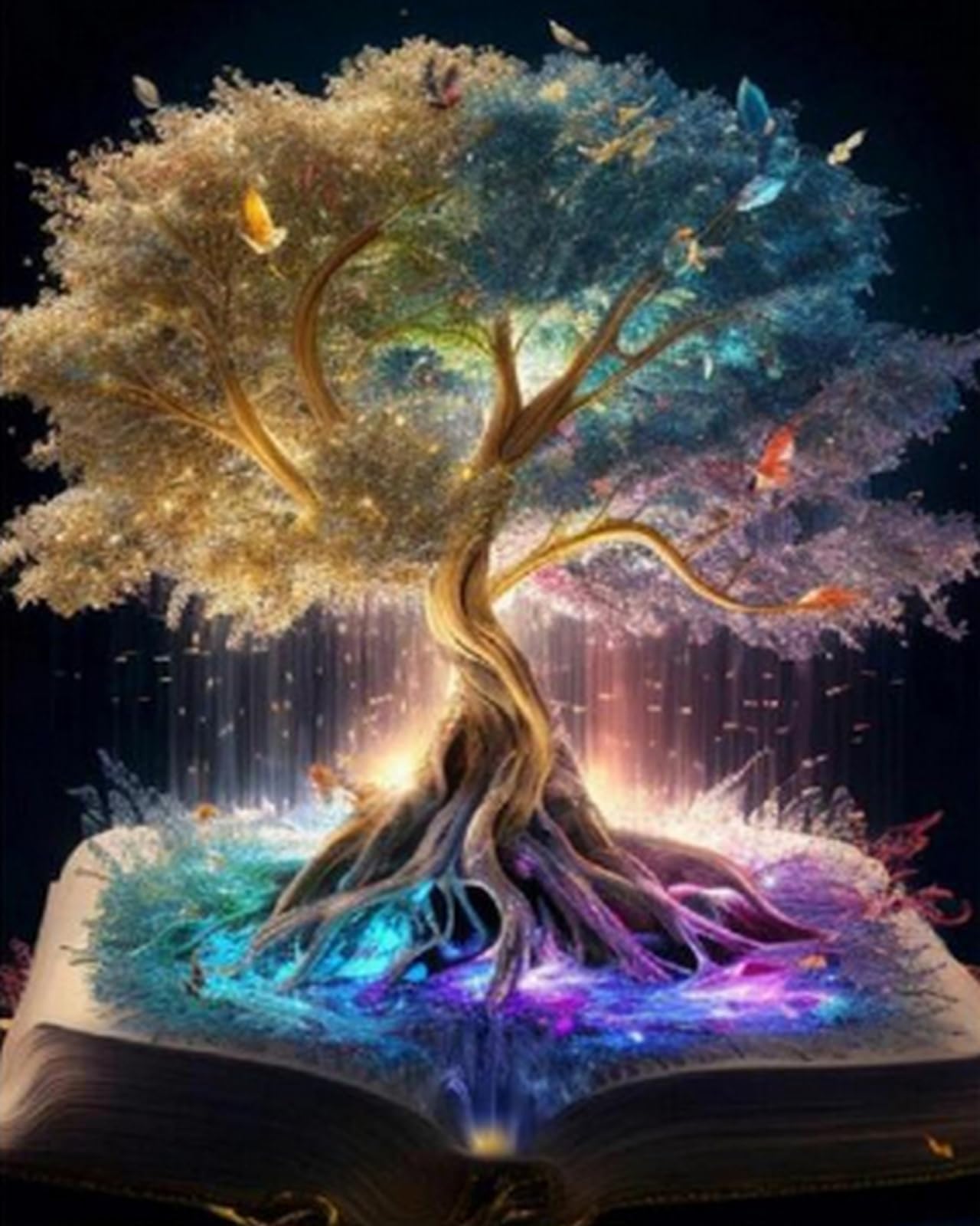 COKYIS Kit Diamond Painting 5D Fai-Da-Te "Albero Colorato" – Quadro Con Strass Rotondi, 40x50cm, Tela Con Numeri