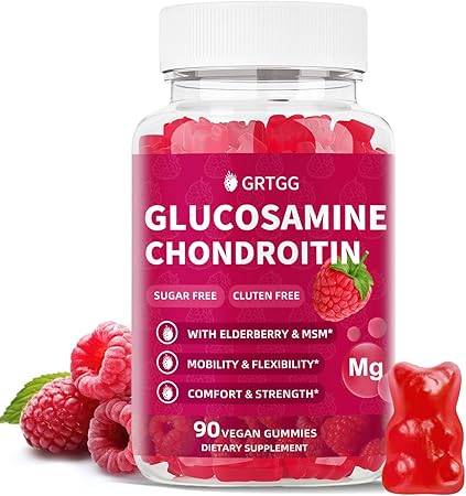 Glucosamine Chondroitin Gummies with MSM & Elderberry Extra Strength 3000MG - Joint Support, Antioxidant Immune Support Supplement for Adults, Men & Women - 90 Raspberry Gummies