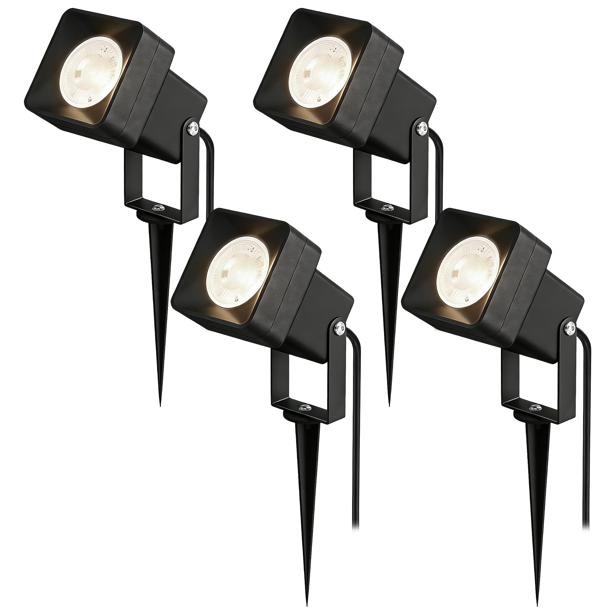 JNR 4 Pack Gartenstrahler LED Außen IP65 Wasserdichte, Aluminium Gartenleuchten mit Strom 5W GU10 3000K Warmweiß Glühbirne, 2m Kabel mit Stecker Gartenbeleuchtung mit Strom, Schwarz