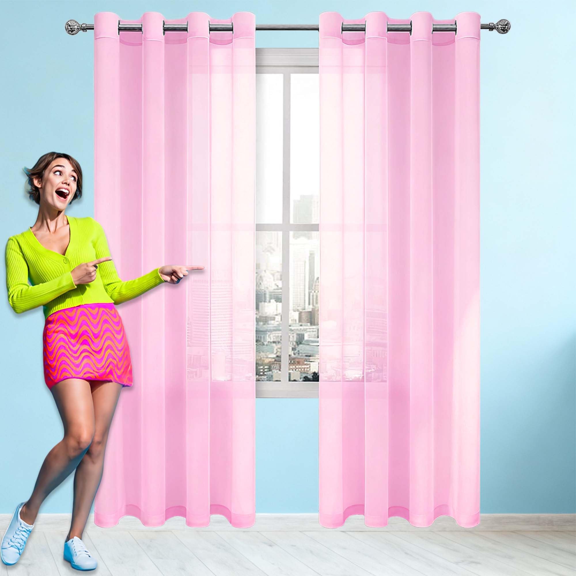 Voilage semi transparent rose 320x150 cm avec oeillets intérieurs beaux