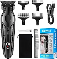 KEMEI Aparador de Cabelo Profissional Sem Fio para Homens, Kit de Cortes de Cabelo de Barbeiro, Aparadores de Lâmina em T com Abertura Zero e Tela LED, KM-2269