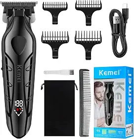 KEMEI Aparador de Cabelo Profissional Sem Fio para Homens, Kit de Cortes de Cabelo de Barbeiro, Aparadores de Lâmina em T com Abertura Zero e Tela LED, KM-2269