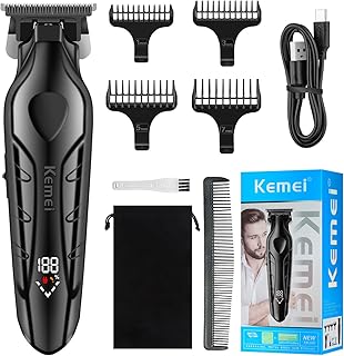 KEMEI トリマー プロフェッショナル コードレス バリカン 男性用 電気ひげトリマー 理髪師 ヘアカットキット ギャップ ゼロ T ブレード トリマー LED ディスプレイ付き KM-2269