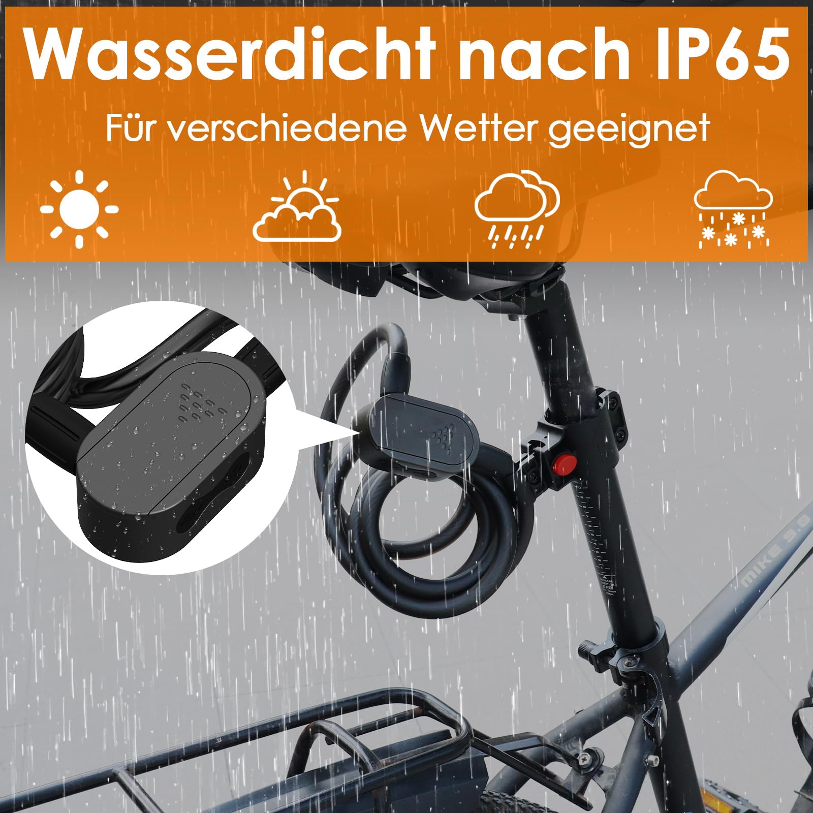 Anweller Lucchetto per bicicletta con impronte digitali con 2 chiavi, lucchetti per cavi, alta sicurezza, anti-furto, con supporto, impermeabile, 12 mm x 150 cm