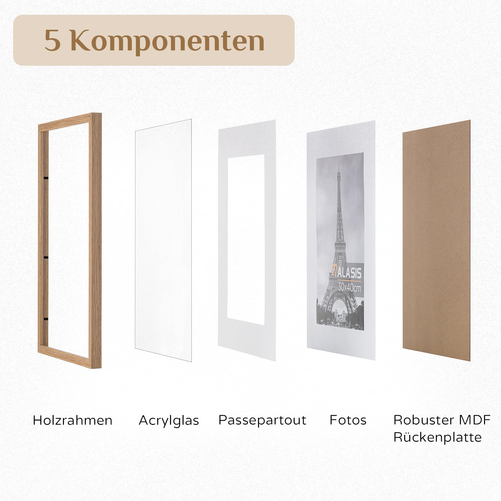 Cornici In Legno Di Rovere Axeman 40x40cm - Confezione Da 2, Con Passepartout 30x30cm, Vetro Temperato, Naturali - 3