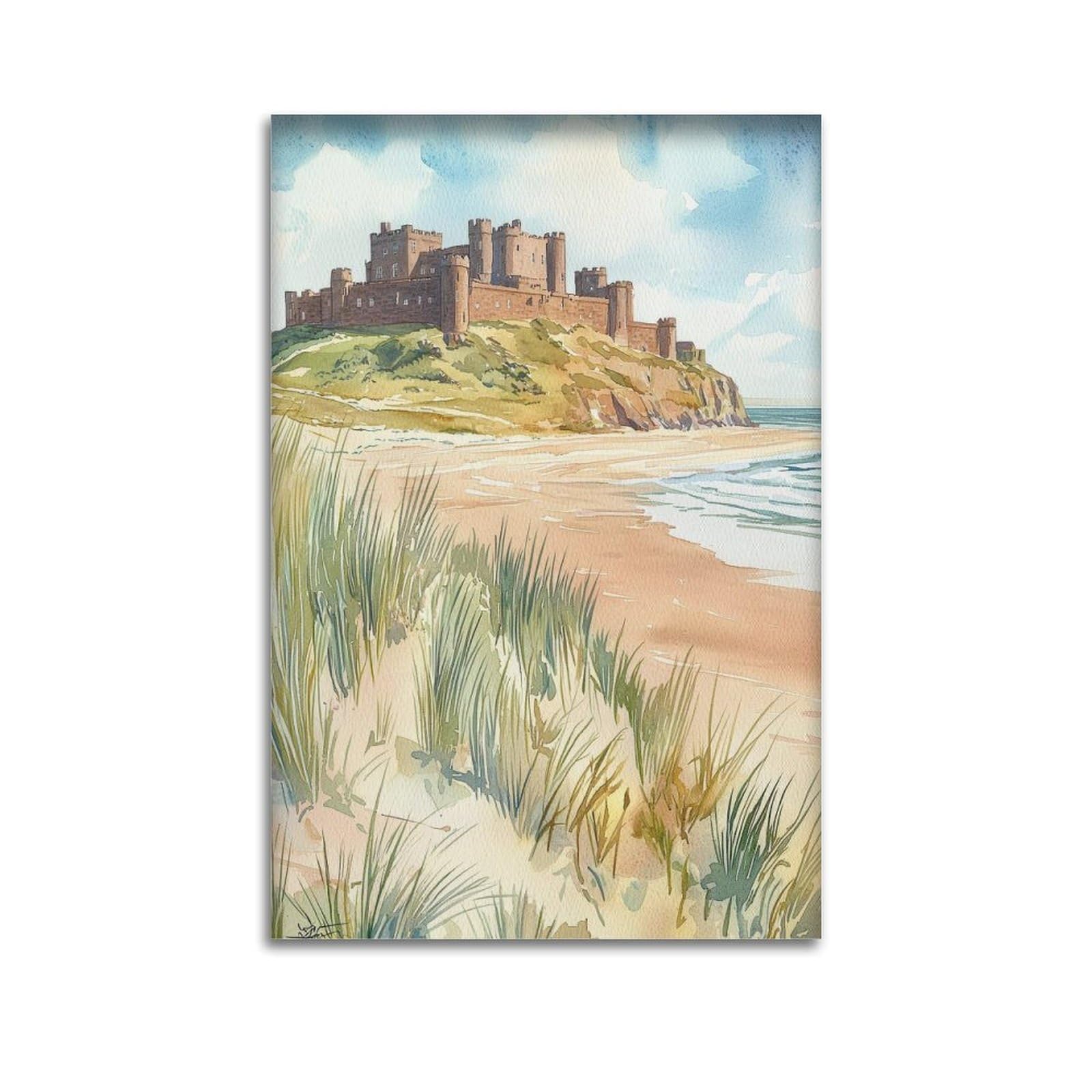 xiaoxiaoshen Bamburgh Castle Northumberland Coast England Seaside British History Gift Canvas Poster Wall Art Prints Room Aesthetic Murals Bedroom And Living Decorations 20x30inch(50x75cm)