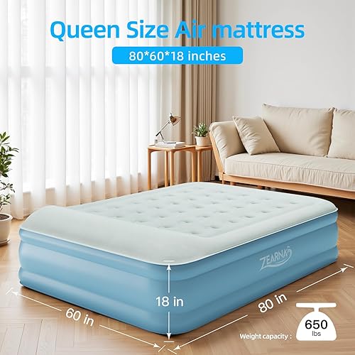 Miniatura 5 de Colchón de aire Queen con bomba integrada, colchón inflable de 18 pulgadas de comodidad, superficie mejorada, cama de aire portátil con almohada,