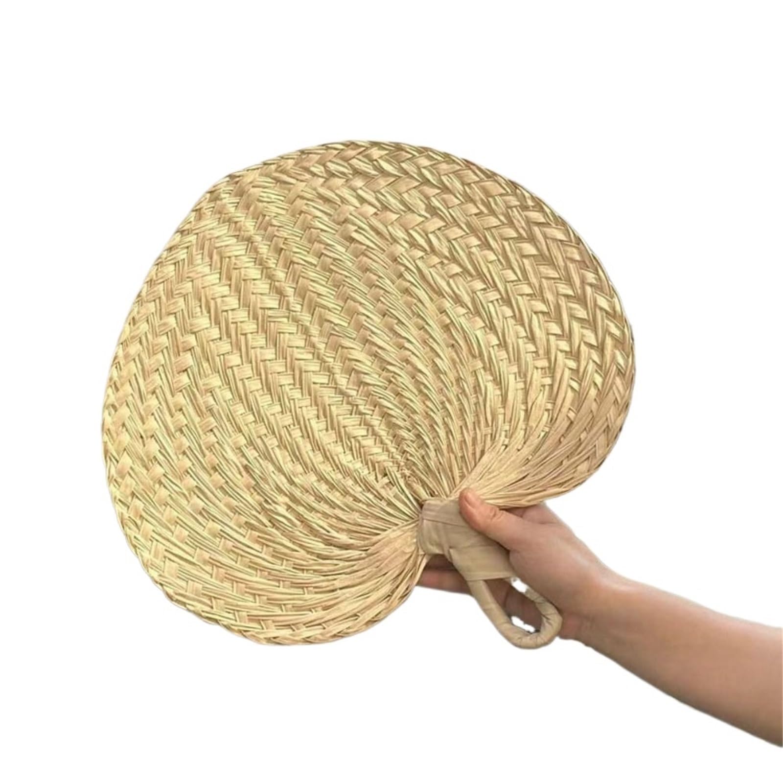UDPOIUYT Bamboo Woven Fan, DIY Heart Shaped Straw Woven Bamboo Fan Multiple Sizes(32-38cm)