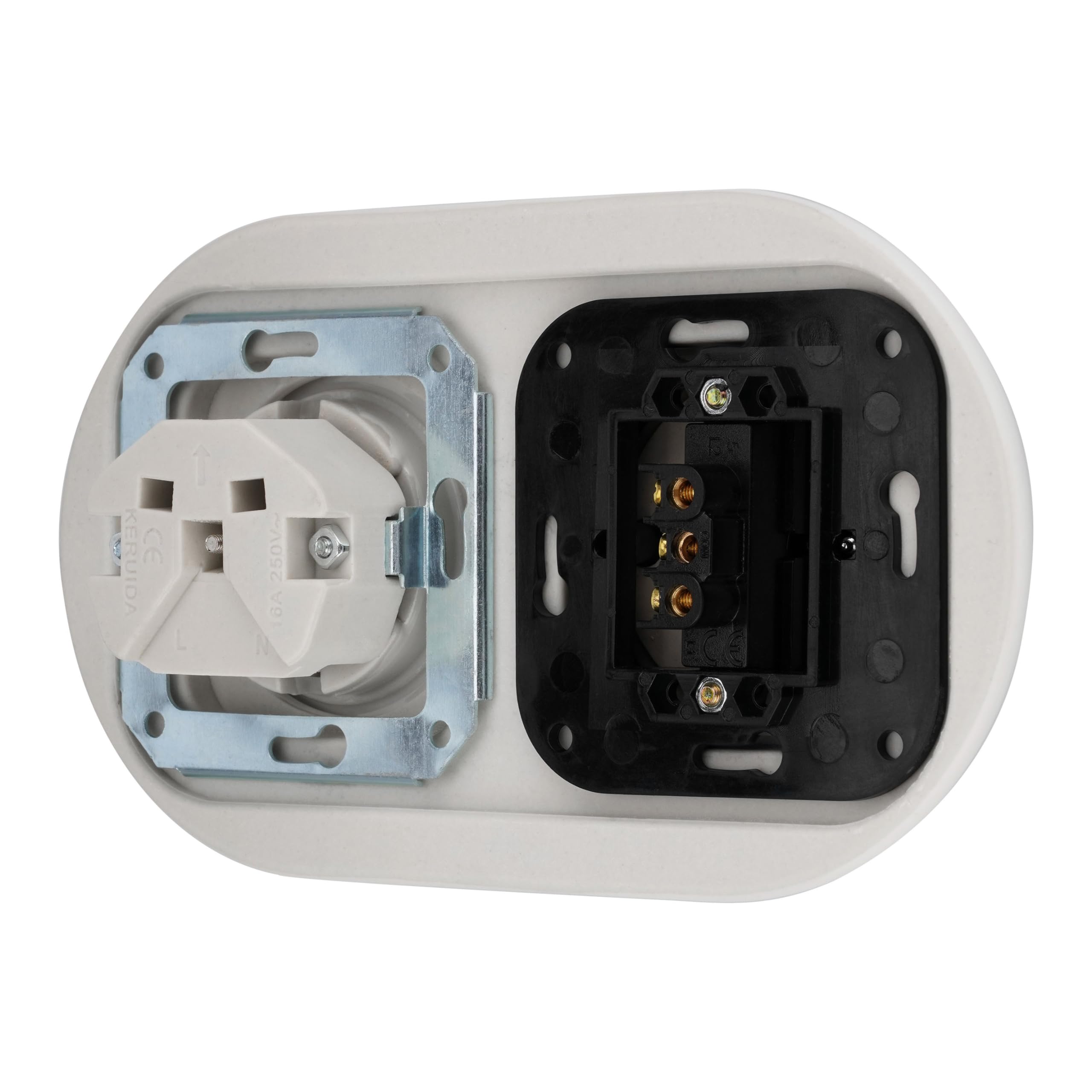 Presa da incasso in porcellana retrò, interruttore, 2 ingressi, All-in-One, set serie PR1 bianco
