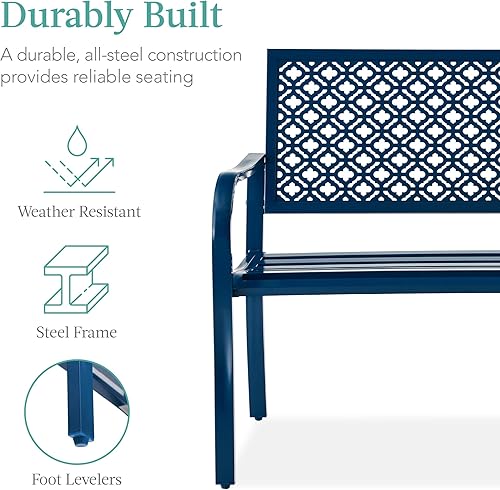 Miniatura 3 de Best Choice Products Banco al aire libre para 2 personas, muebles de bancos de acero metálico para jardín, patio, porche, entrada con respaldo