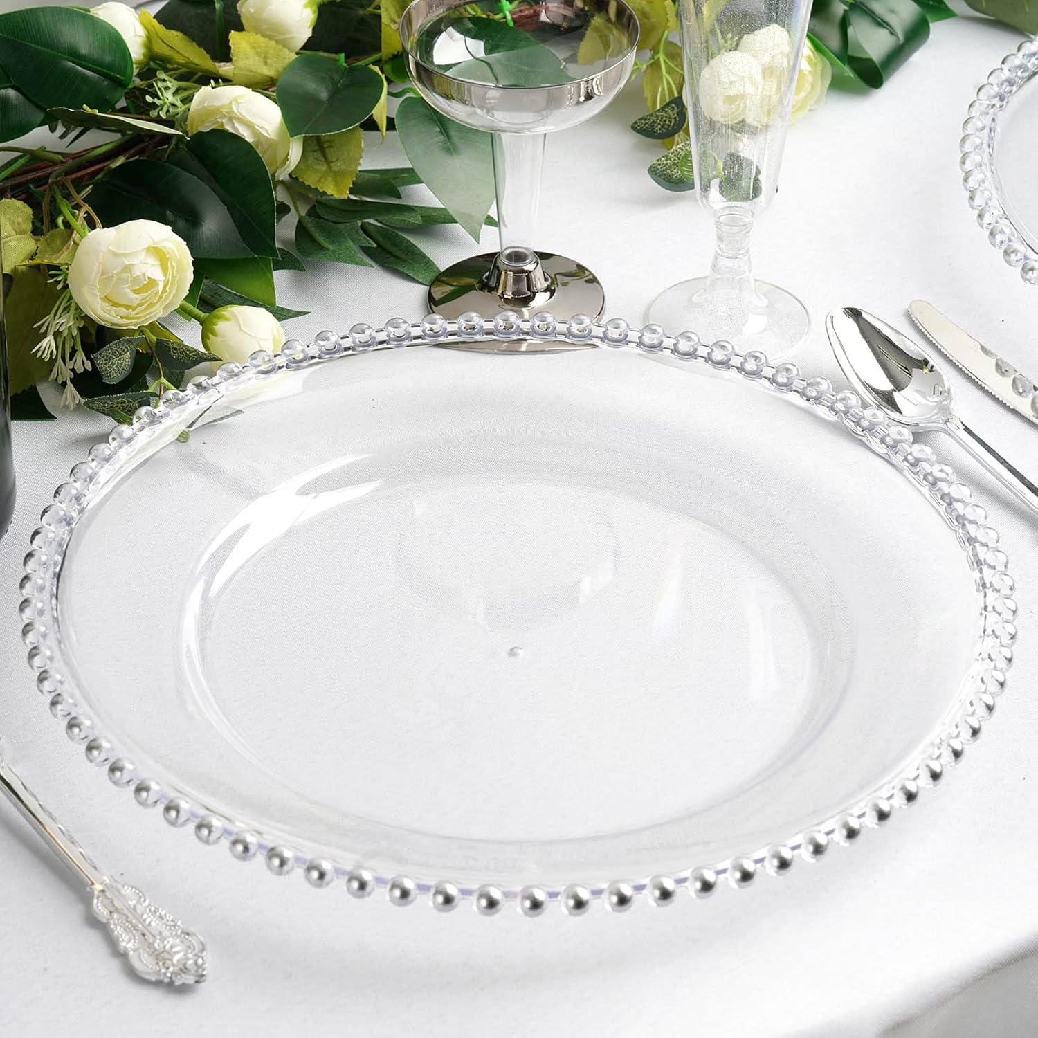  | Efavormart 6 Pack 12" Gold Clear Acrylic Round Charger Plates With Beaded Rim Dinner Charger Plates: Charger Plates