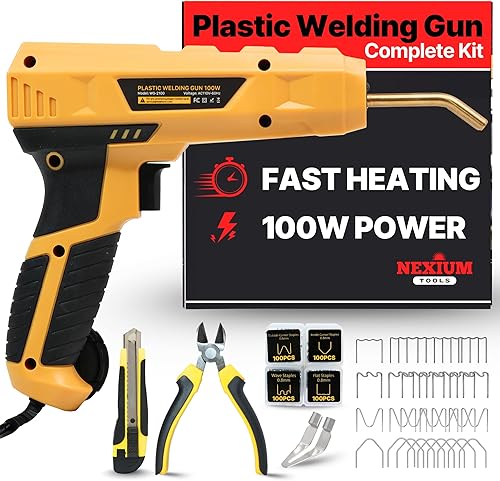NexiumTools - Kit de soldador de plástico de 220 W, calentamiento rápido de 1-3 segundos, kit de soldadura de plástico con 4 tipos de grapas para