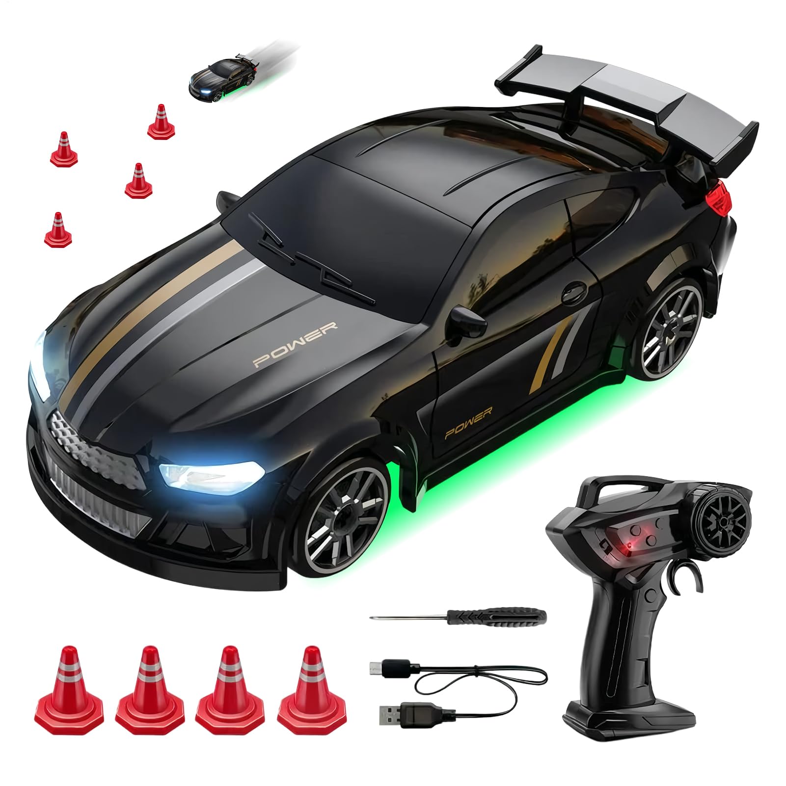 RC Drift Car, 1/64 Scale 4WD Desktop Remote ControlCar With Roadblock Barrels,RCCars For Kids, 2.4 GHz RC DriftCar, Remote ControlledCar, Hobby Desktop For Adults Gift
