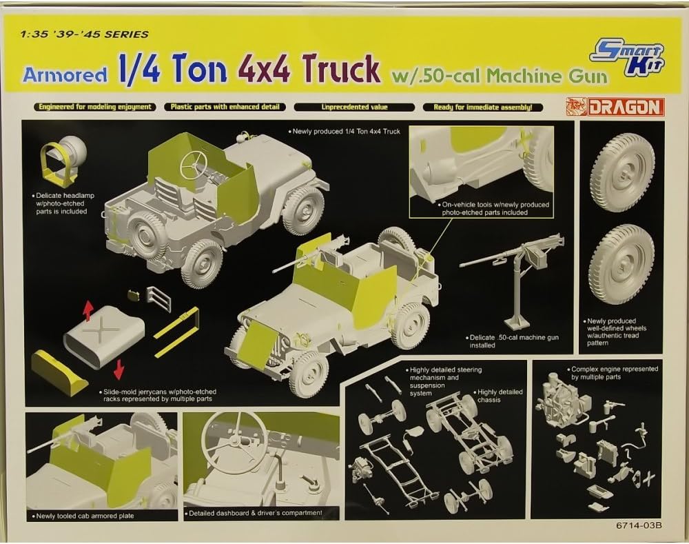 Dragon Models 1/35 1/4 Ton Armored 4x4 Truck with .50-Cal Machine Gun - Smart Kit
