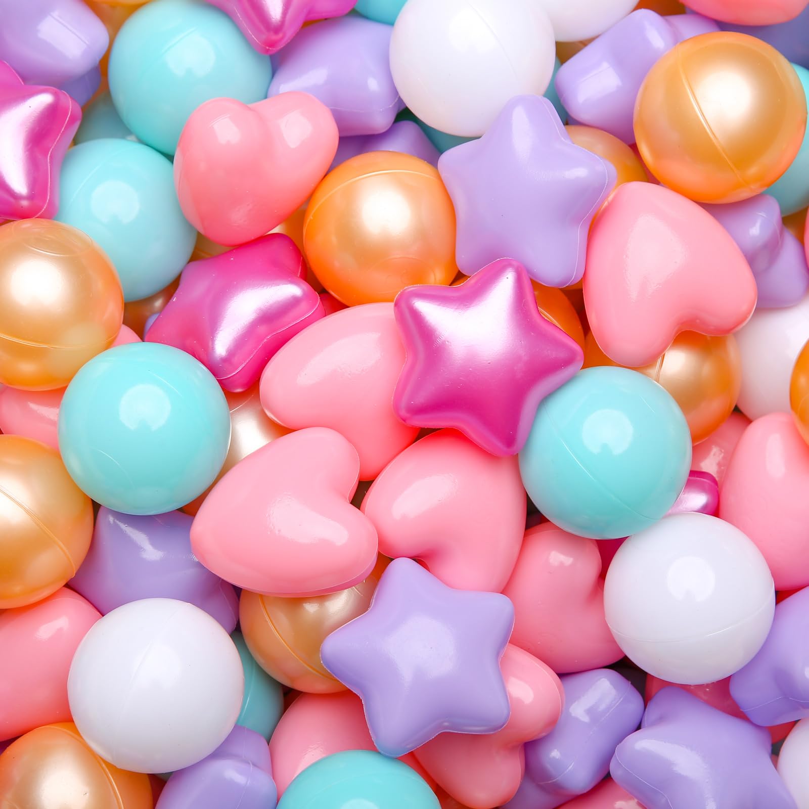 GOGOSO Shape Ball Pits Balls, Star Heart Plastic Play Balls for Toddlers Kids Children, DIY Giant Friendship Bracelet Banner