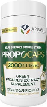 Green Propolis Extract Capsules - PropoCaps 2000 Microencapsulated - Immune Support Supplement - 20mg Phenolic Compounds per Capsule - Rich in Flavonoids - Gluten Free - 120 Capsules