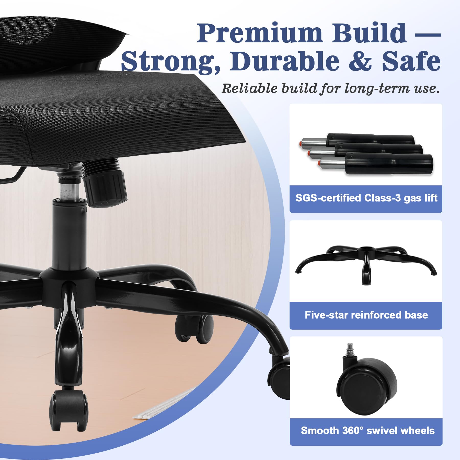 Magic Life Chaise de Bureau Ergonomique Coussin Rebondissant Haute Densité Confortable Respirante Travail Domicile Bureau Noir