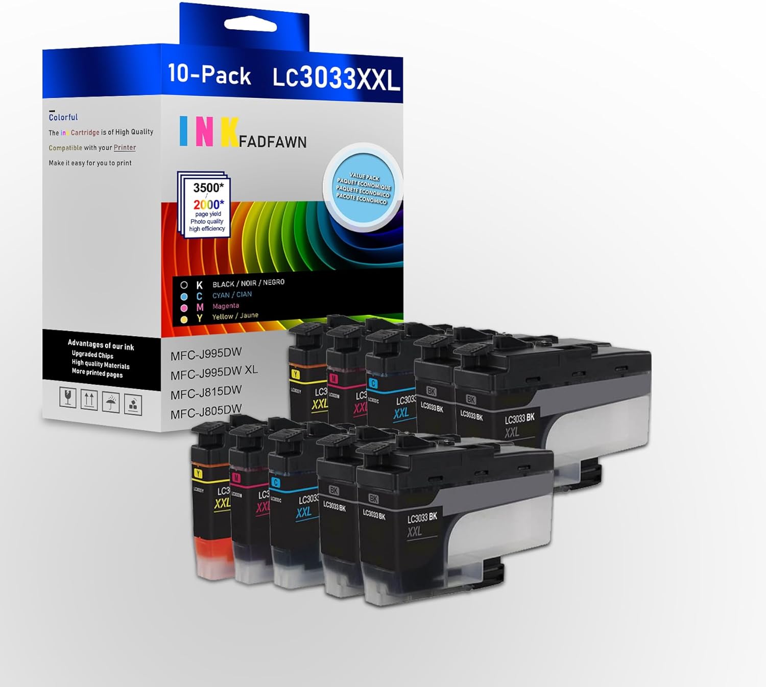 Amazon lc3033xxl super high yield ink cartridges 10 pack 4bk 2c