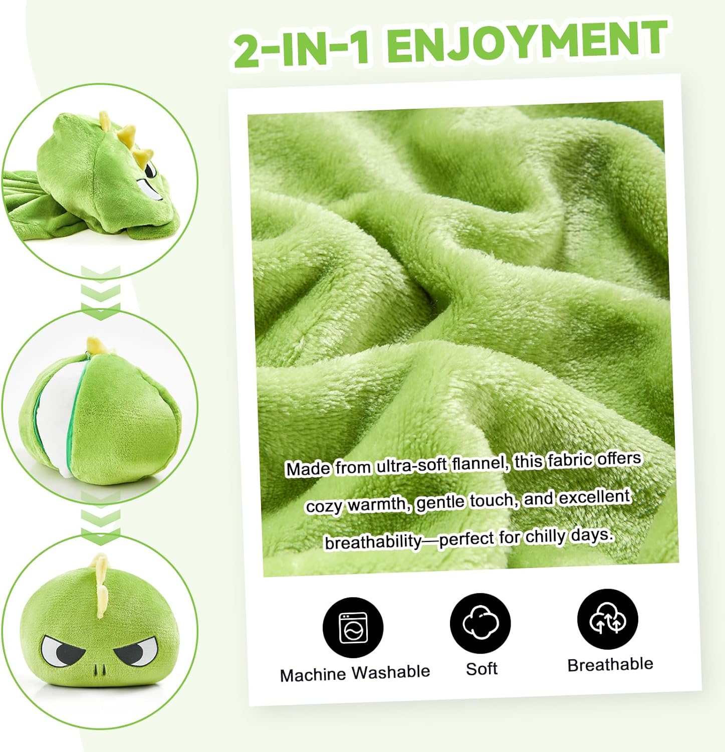 IFNOW Wearable Blanket Hoodie Kids, Oversized Fleece Blanket Sweatshirt Christmas Birthday Gifts for Boys, Girls, Teen Hoodie with Portable Foldable Blanket Pillow, Embroidery 5-15 Years, DinoPear - Image 4