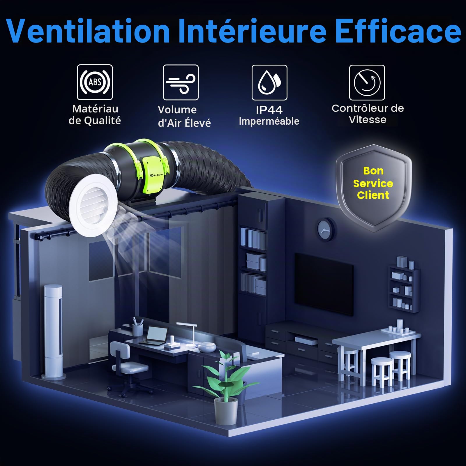 Hon&Guan Extracteur d'Air 150mm Silencieux avec Régulateur de Vitesse, Ventilateur d'extraction avec Prise Europlug IP44 Classe de Protection pour Machines à Graver au Laser