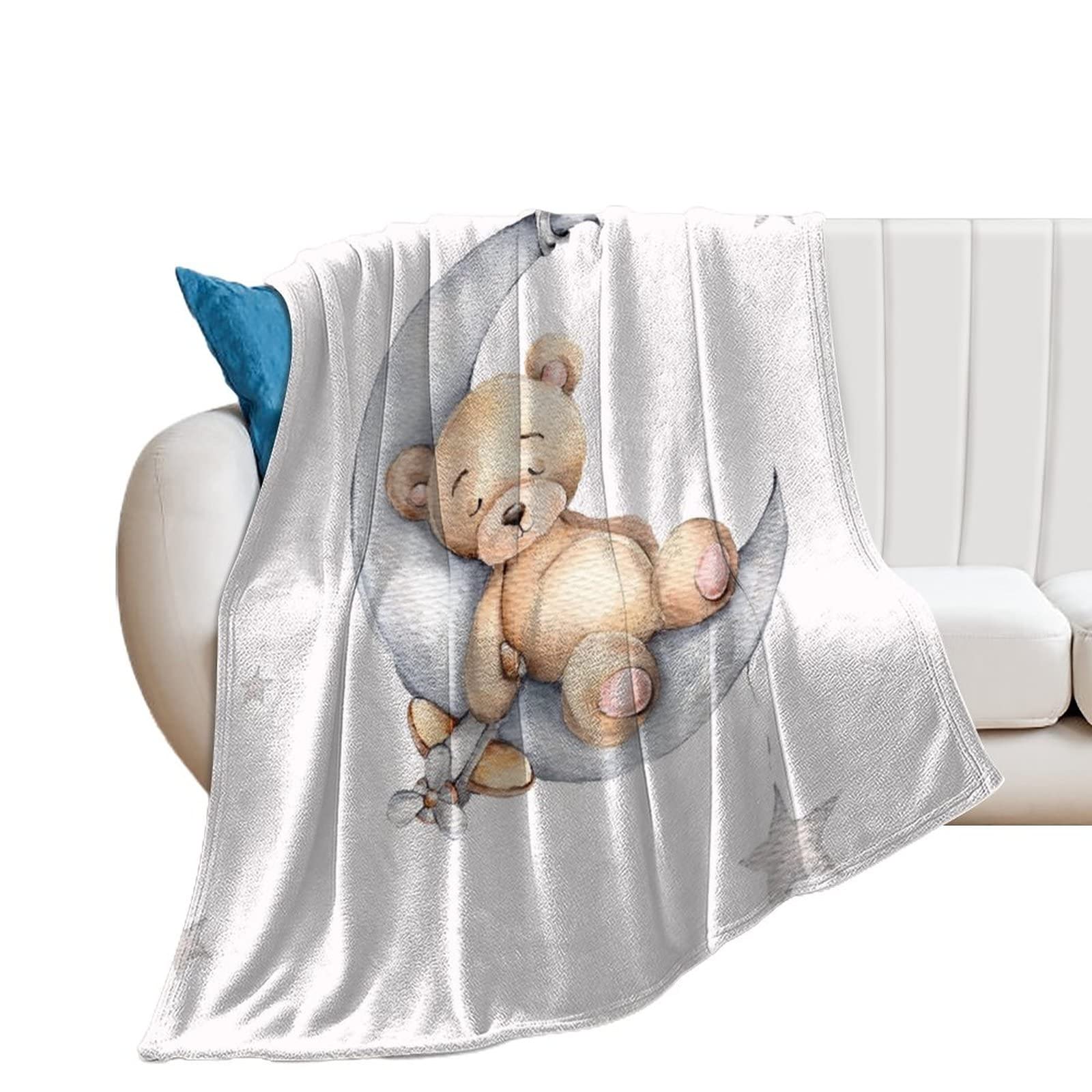 Couverture polaire ours de lune en flanelle haut de gamme 100x130cm pour lit chic