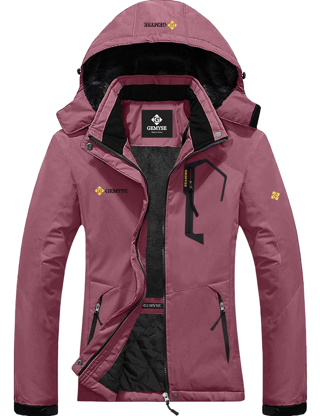 GEMYSE Donna Giacca da Sci impermeabile montagna Giacche Pile invernale antivento Cappotto con Cappuccio