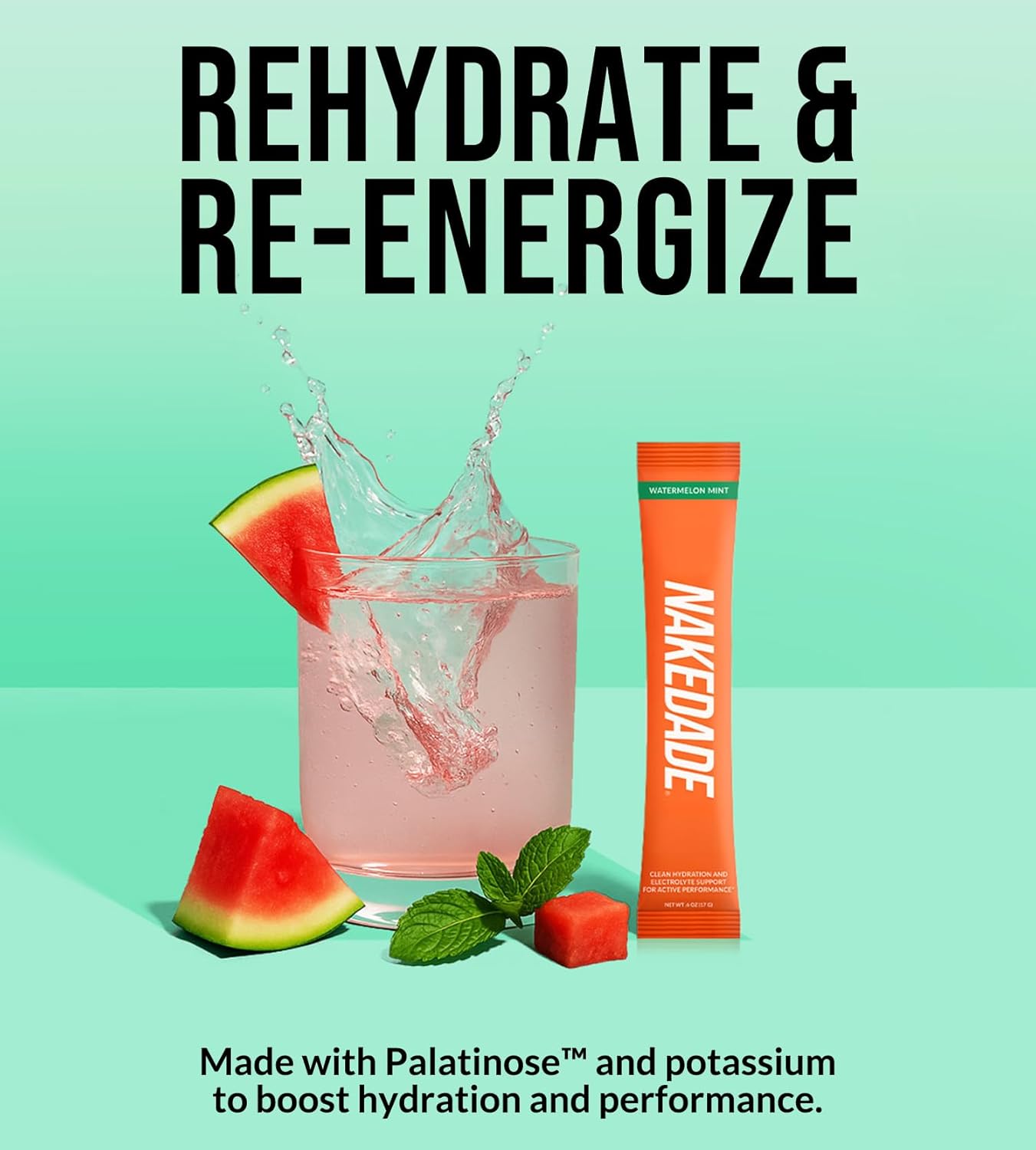 Nakedade Watermelon Mint – Performance Enhancing Sports Drink Powder - Electrolyte Powder – No GMOs or Artificial Sweeteners, Gluten-Free, Soy-Free, Dairy-Free – 16 Sticks image 3 of 4 B0F74T2MFW