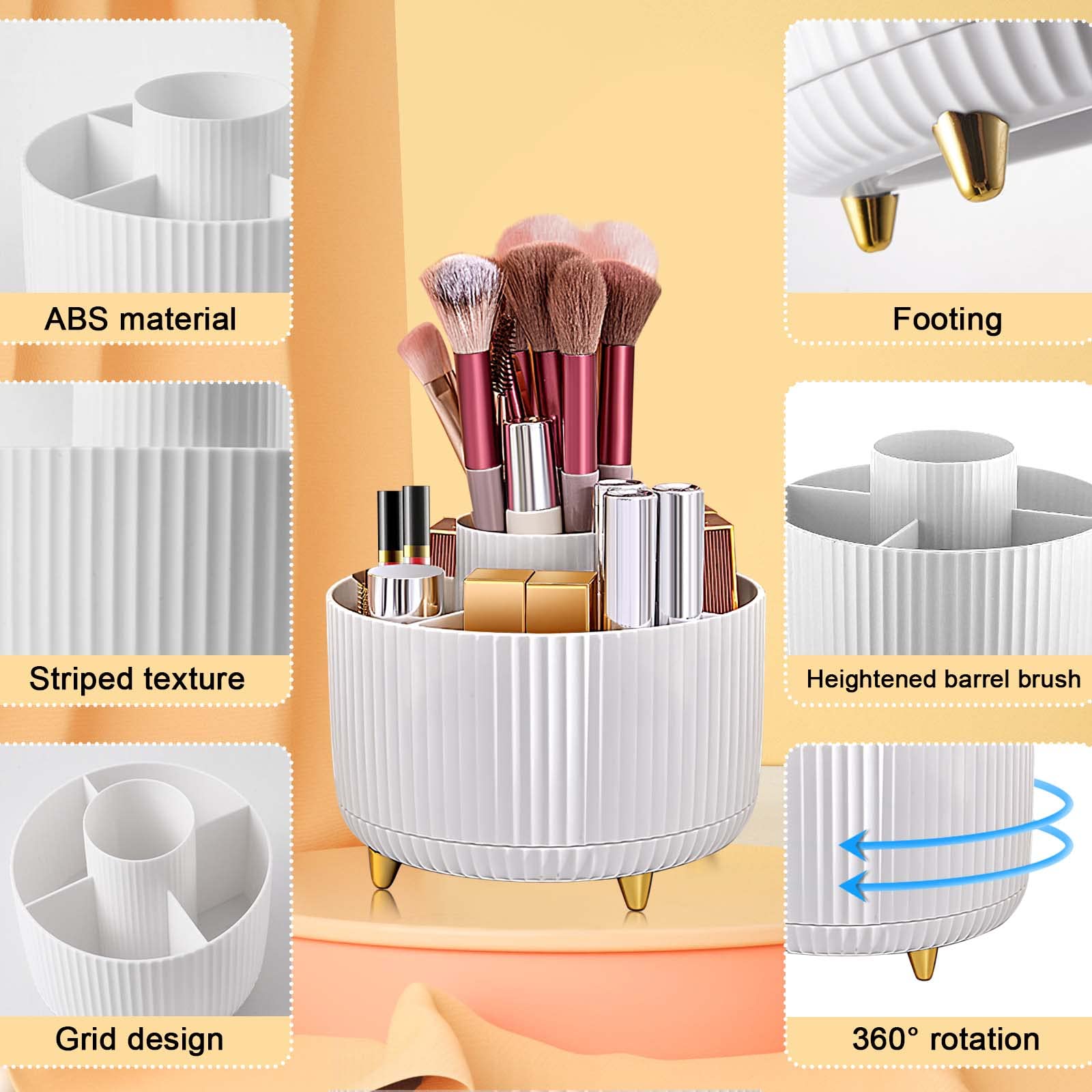 Miiepls Porta Trucchi Organizer,Organizzatore di Trucco Girevole a 360°,Organizzatore Organizer 5 Griglie, Trucchi Multifunzione per toeletta bagno camera da letto - Bianco