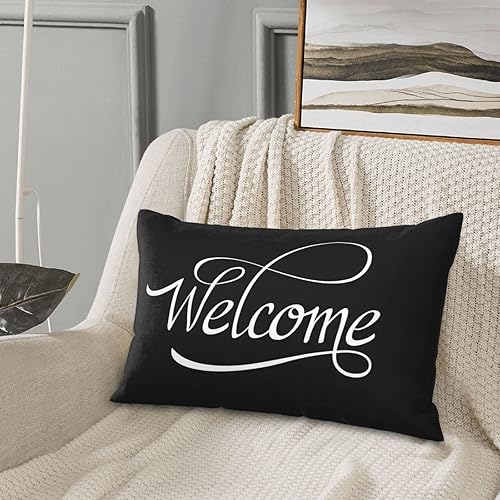 Decoración navideña en blanco y negro, almohada lumbar negra, fundas de almohada negras, funda de almohada de bienvenida, decoración del hogar en