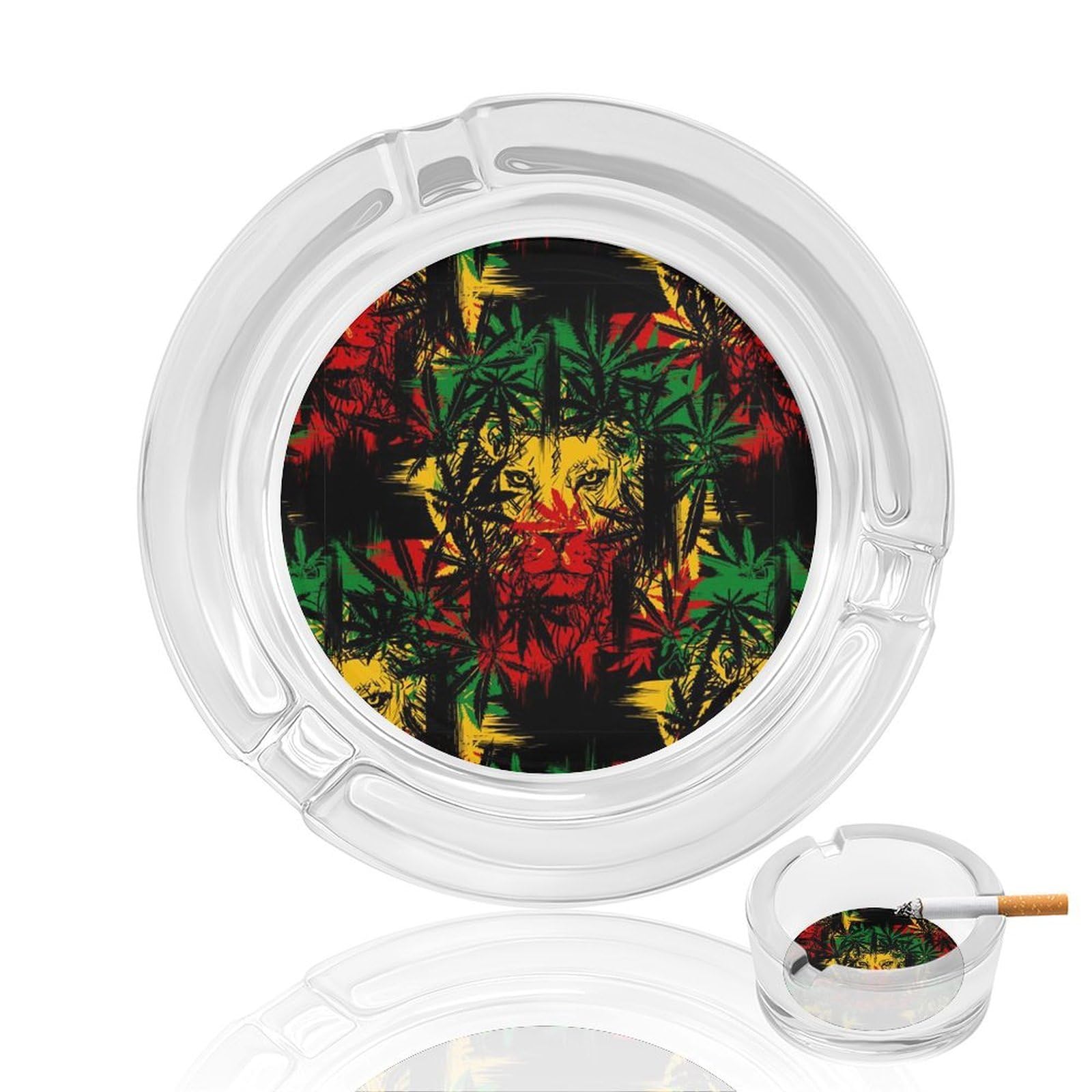 Nclqvjxzkhw Style Jamaica Rasta Lion Glass Ashtray Round Ash Tray Smoking Trays For Home Garden Outdoor