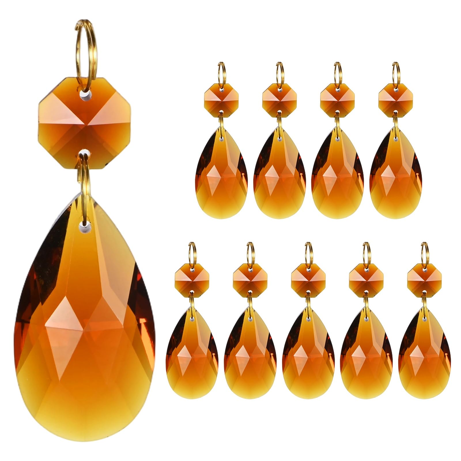 M METERXITY 10PCS Crystal Suncatcher 1 Teardrop Prisms Pendants Ornament, 38mm Chandelier Hanging Crystal Sun Catcher Beads for Home Garden Windows Wedding DIY Decoration [Amber]