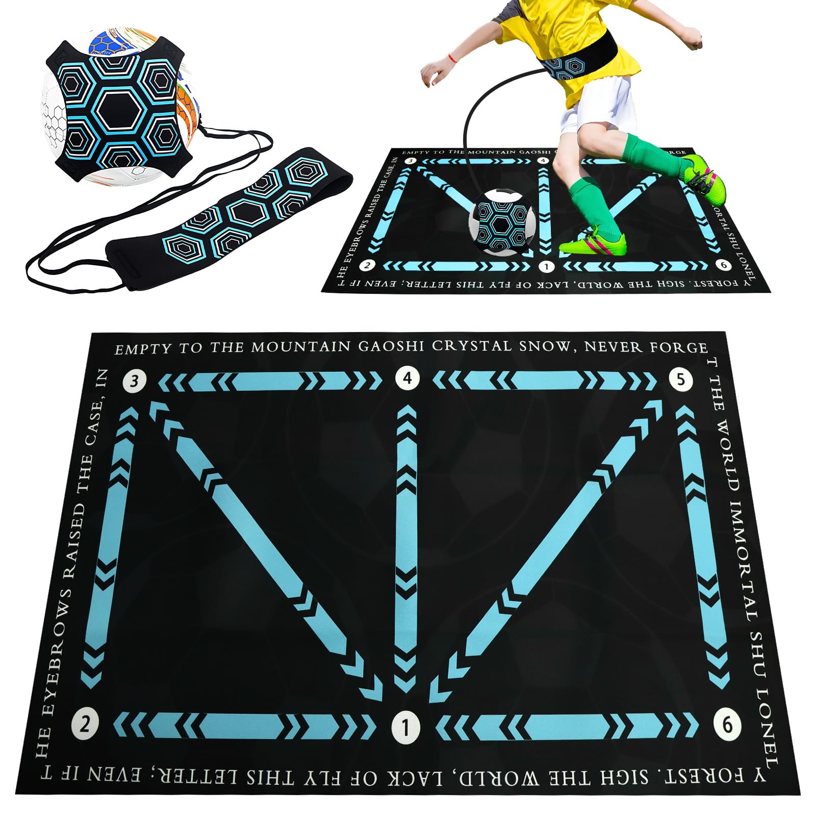 Fussballmatte Training Kinder, Fußballmatte mit Fussballtrainer, Rutschfest Silent Fussball Matte, Fussball Geschenke Jungen für Ballkontrolle & Schritt-übungen(60x90 cm)