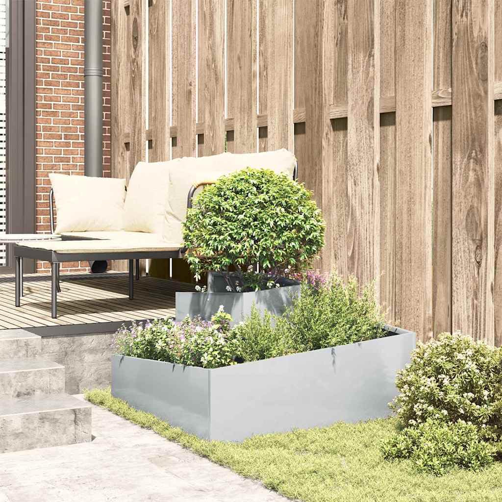 Srebrna donica ogrodowa Stal Galwanizowana 80 x 80 x 50 cm metalowy pojemnik na kwiaty nowoczesny design odporny na warunki atmosferyczne taras balkon łatwy montaż