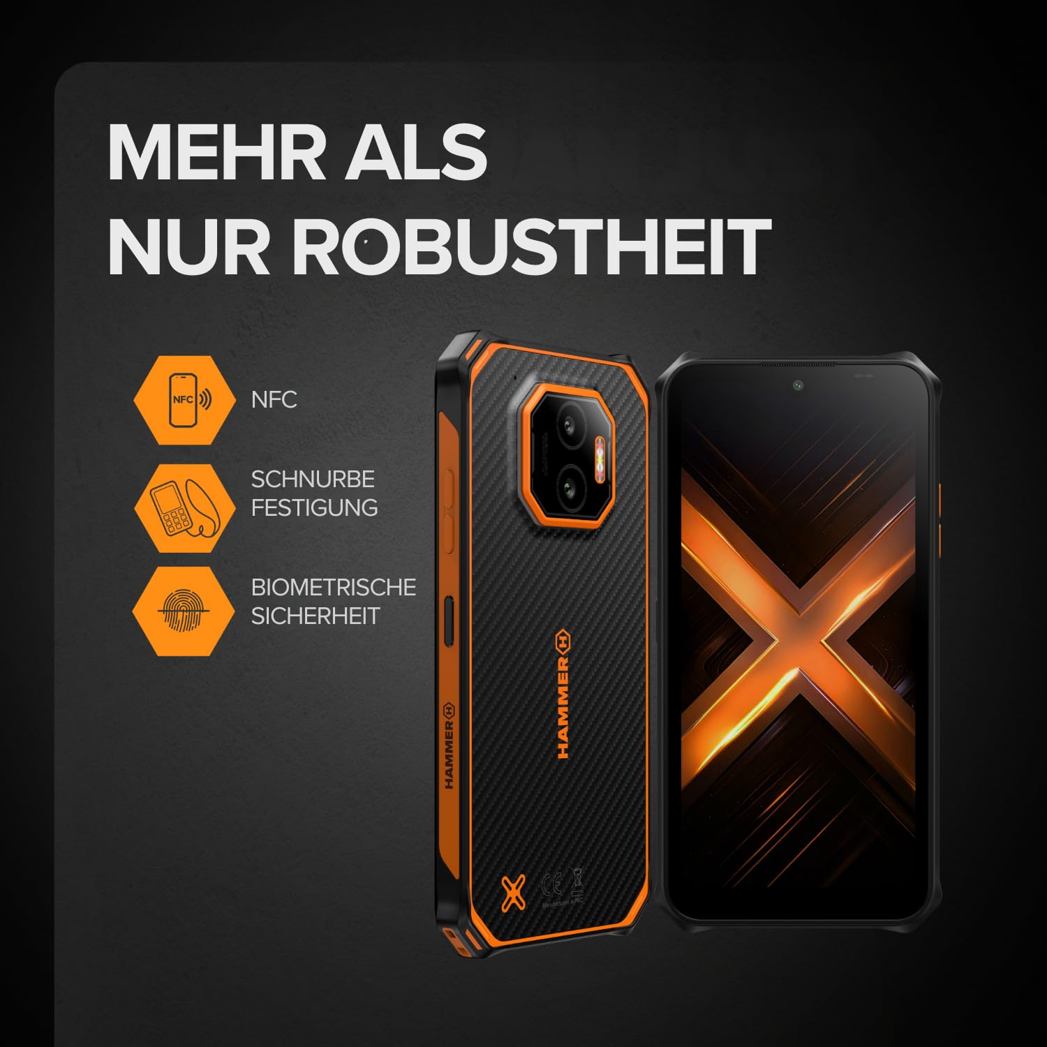 Hammer Energy X2 5G 8+8GB/256GB Outdoor Handy, Baustellenhandy und Rugged Handy, 6.1" Display, IP69 wasserdicht, 5000mAh Akku, Dual SIM, eSIM, 2 Jahre Garantie – Schwarz