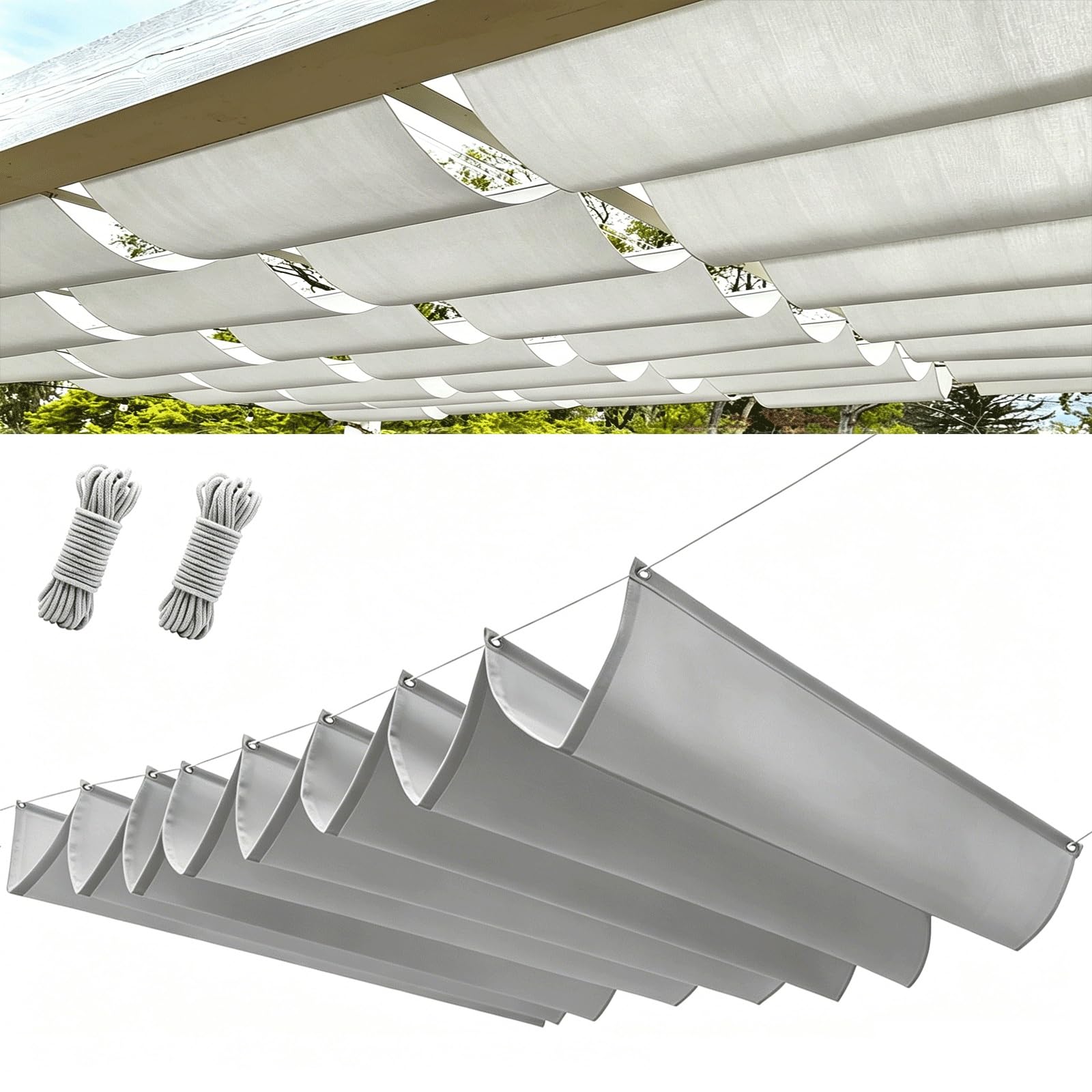 Żagiel Przeciwsłoneczny Prostokątny 200 x 550 cm Ochrony UV Łatwy Montaż Odporność Na Wiatr Markiza Pergolowa Do Ogrodu Na Basen Do Kojca, Jasny szary