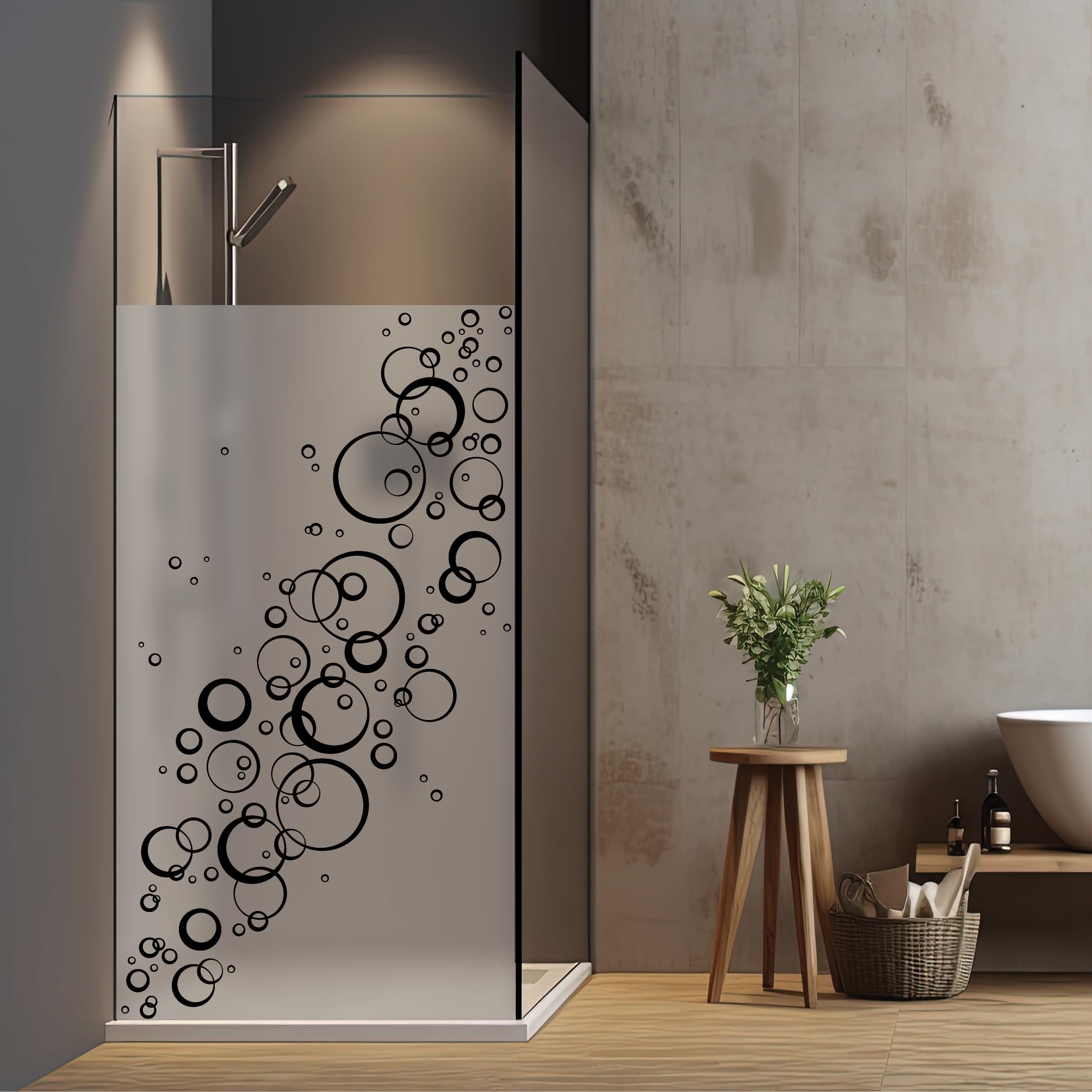 Wandtattoo Loft Pellicola protettiva per box doccia con motivo a bolle d'aria, dimensioni desiderate, colore nero o bianco, pellicola adesiva per porte in vetro doccia, impermeabile, pellicola adesiva