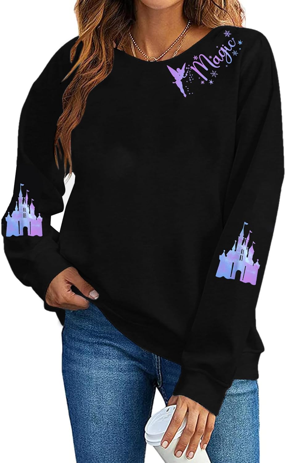 Size XL UNIQUENOE Magic Kingdom Sweatshirts for Women Magical Tshirt Family Vacation Tee Castle Graphic Long Sleeve Tops Black-X-Large